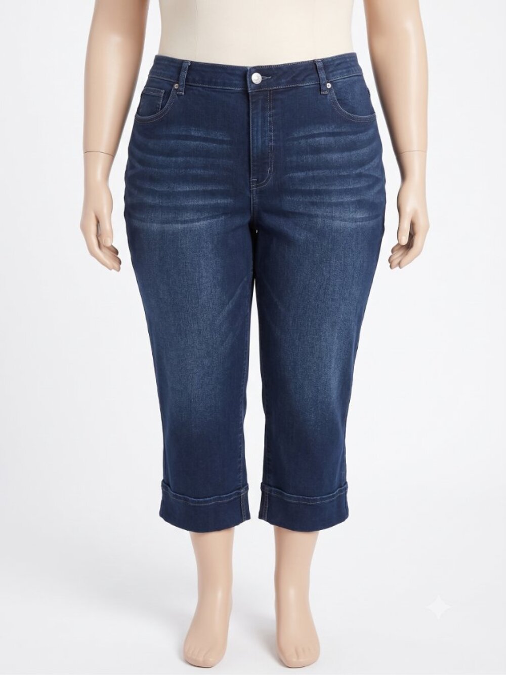 Faded Glory Stretch Denim Capris Cropped Cuffed Jean Pants Dark Wash Plus 22W